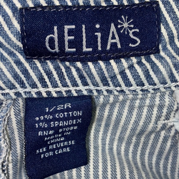 Y2K Delia’s Women’s Striped Distressed Jeans Size 1/2R - Picture 4 of 5